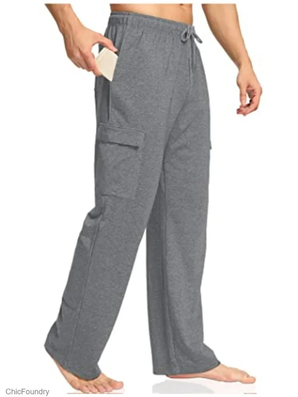 Cargo Sweatpants Open Bottom Baggy Straight Leg Lounge Pants with Pockets